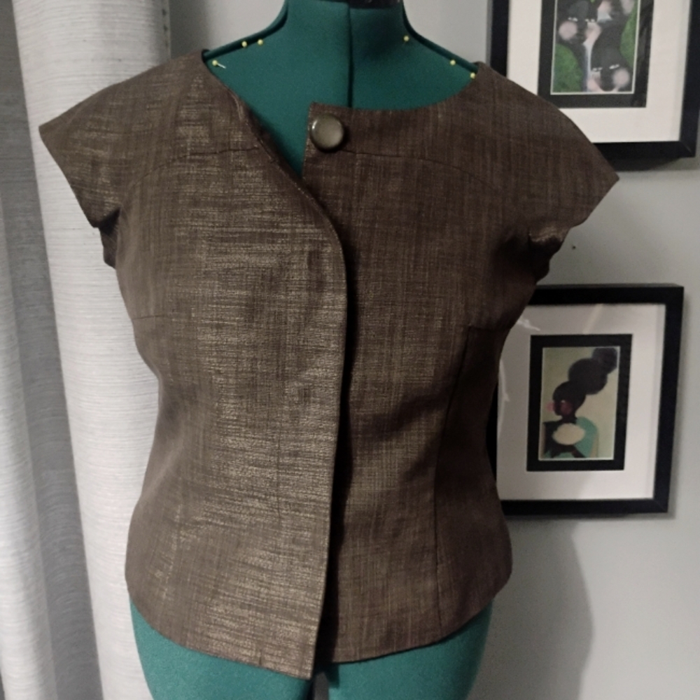Anne Klein Bronze Cap Sleeved Blazer Sz 10 - Picture 5 of 14